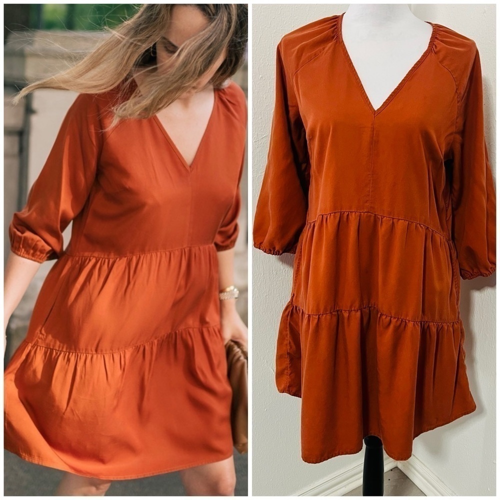 The Drop Women's Raglan Sleeve Tiered Dress Size Medium Cinnamon Graceatwood